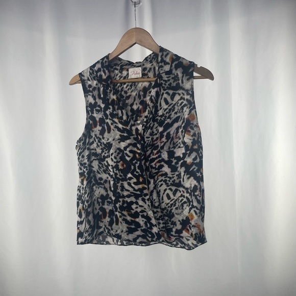 Parker 100% Silk Sleeveless Animal Print Collared‎ Blouse in Multi Size XS - Picture 1 of 5